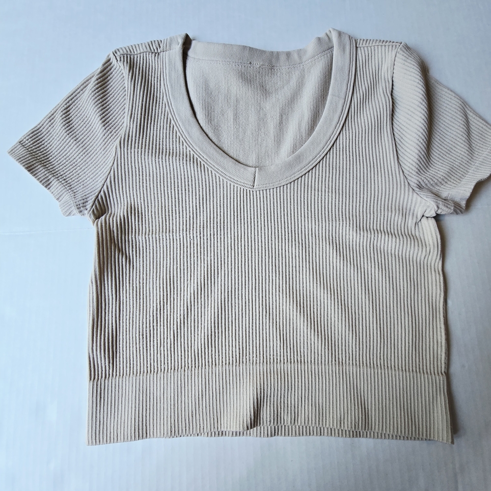 Cream Ribbed Girl's Top